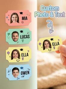 1 pieza Etiqueta de graduación personalizada con foto y texto, pegatina de nombre, calcomanía personalizada de diploma lindo, regalo para estudiante para taza, manualidades personalizadas de graduación escolar - Multicolor - Ver 2