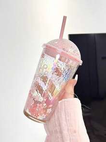 Cherry Blossom Water Cup, Glass Cup, Reusable Juice Cup, Iced Coffee Cup With Straw And Lid, Perfect Gift For Women, Friends, Sisters, Girlfriends, Ideal Gift For Mother's Day, Birthday And Party, Summer Hydration - Multicolor - View 8