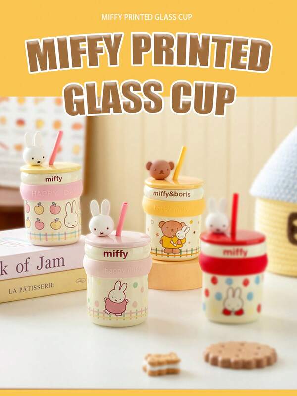 Offiziell autorisierter MIFFY süßer Kawaii Cartoon Keramik Strohbecher, ästhetischer mädchenhafter Stil Damen Wasserbecher, niedliches Kaninchenmuster Trinkbecher, kreatives tägliches Geschirr, personalisiertes Souvenir und Gastgeschenk, 2026 Bestseller TK Ins Limited süßes Geschenk