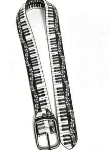 Sabuk Bermotif dengan Hiasan Pola Not Piano, Sabuk Pinggang Gesper Gaya Personal, Aksesori Celana Modis - Hitam - View 5