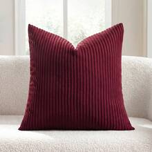 1/2pcs Christmas Burgundy Corduroy Striped Pattern Decorative Throw Pillow Cover, Sofa Cushion Cover, Office, Living Room - Burgundy - View 14