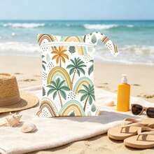 Boho Rainbow & Palm Tree Print Waterproof Pouch, Portable Wet Dry Bag, Reusable Beach & Travel Storage Bag - Multicolor - View 1