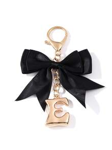 1pc Ins Korean Style Gentle Black Satin Bow Keychain, Metal 3D Letter Lobster Clasp Keyring, Minimalist Premium Backpack Charm - Multicolor - View 17