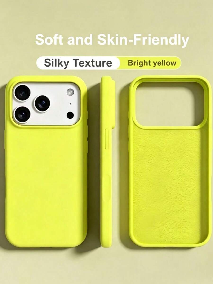 Luxury Shockproof Soft Beige Friendly Phone Case, Compatible With IPhone 17 16 15 Pro 14 Plus 13 12 11 17 Pro Max Air XR XS Max X/XS 7/8 Plus 7/8, Anti-Drop Smooth Protective Cover, Durable, Minimalist Design, Skin-Friendly Material - Bright Yellow - View 1