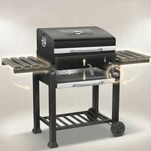 A Wheeled Barbecue Cart-Style Grill, Equipped With A Grill And Thermometer, Suitable For Upright Grilling, Camping, Gardening, And Picnics. Camping, Garden - Barbecue Grill - View 5