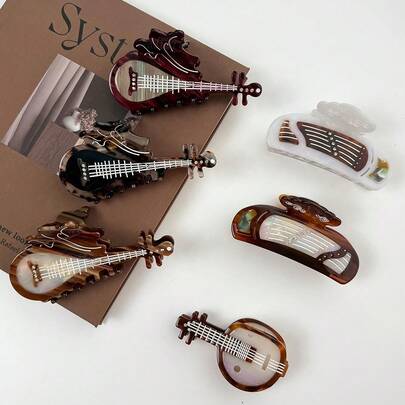 New Chinese Style Musical Instrument Acetate Hair Clip Pipa Guzheng Shaped Claw Clip Back Of Head Hair Claw New Women's Musical Instrument Acetate Claw Clip Internet Celebrity Pipa Guzheng Shaped Hair Claw Chinese Style Girl Hair Accessory