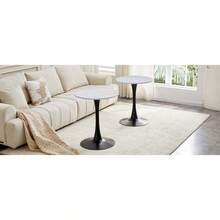 60 Cm Round Side Table / European Style Small Dining Table / MDF Dining Table / Non-Slip And Quiet Table Legs / Suitable For Living Room And Dining Room - 白色+黑色 - 查看 10