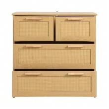 High-Quality Rattan Storage Unit With 4 Drawers And Solid Wood Handles - Suitable For The Bedroom, Living Room, Dining Room, Hallway - Dimensions: W 80 X H 80 X D 38 Cm - Natural Color - View 7