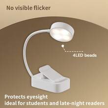 VOLACI 1pc 4LED Clip-On Book Light, Black/White Optional, Eye-Protection Reading Lamp, 3-Level Color Temperature + Brightness Adjustment, Portable Mini Clip Light (Battery Not Included) - multicolor - View 7