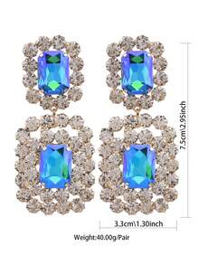 1 Pair Elegant Drooping Green Protein K9 Glass Gemstone Stud Earrings, Gold-Plated Copper Base, Perfect For Daily Wear, Weddings And Parties, Fashion Clip Earrings, Glass Gemstone Earrings, Novel Earrings - Style 1 - View 12