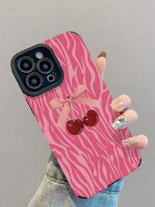 1pc New Fashion Pink Zebra Cherry Pattern Shockproof Leather Phone Case, Essential Daily Protection, Style, Perfect Gift For Friends, Family, Etc., Compatible With Iphone17/17Air/17Pro/17ProMax/IPhone16/16Plus/16Pro/16ProMax/IPhone15/15Plus/15Pro/15ProMax/IPhone14/14Plus/14Pro/14ProMax/IPhone13/13Pro/13ProMax/IPhone12/12Pro/12ProMax/IPhone11/IPhone11Pro/11ProMax - Multicolor - View 4