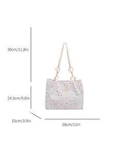 1pc Cloud Pendant Decor Colorful Star Pattern Polyester Fiber Large Capacity Zipper Fashion Shoulder Bag Suitable For Women's Daily Use - Multicolor - View 2
