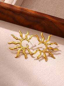 Pendientes de línea vintage con sol para mujeres, pendientes geométricos de acero inoxidable dorado, regalo de fiesta de hip hop y cumpleaños - Amarillo Oro - Ver 9
