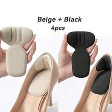 2 Pairs Beige + Black Non-Slip Heel Pads, Suitable For Loose Shoes, High Heel Fit, Unisex, Improve Shoe Fit And Comfort, Prevent Heel Slippage Shoe Accessories - Beige + Black - View 1