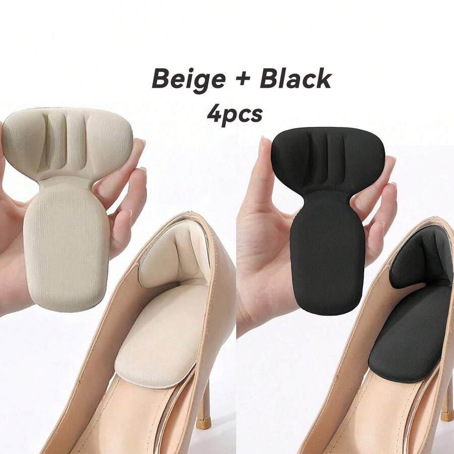 2 Pairs Beige + Black Non-Slip Heel Pads, Suitable For Loose Shoes, High Heel Fit, Unisex, Improve Shoe Fit And Comfort, Prevent Heel Slippage Shoe Accessories - Beige + Black - View 1