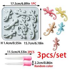 3pcs/Set 8-Cavity Lizard Gecko Silicone Mold, DIY Tool For Exotic Pet Lovers, Reptile Themed Aromatherapy Candle, Plaster, Resin, Car Decor, Handmade Souvenir - 3PCS - View 8