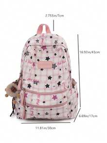 Nylon Printed Large Capacity Back To School Laptop Backpack For Men And Women, Shopping, Vacation, Travel, No Accessories - Black - View 6