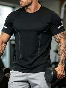 1 Piece Men's Summer Athletic T-Shirt, Outdoor Running Workout Short Sleeve, Lightweight Training Top Sports - Black - View 1