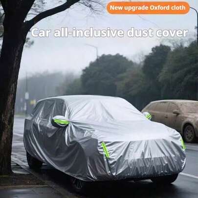 SUV Car Cover, Waterproof Outdoor Car Cover, 190T Silver Coated Fabric Lightweight Full Car Sun Protection And Rainproof Car Cover, With Reflective Strip Dustproof And Breathable, All-Weather Sun Protection, Frost Protection, Snow Protection, Suitable For Winter, Suitable For SUV, Outdoor Vehicles, Snowproof, Rainproof, UV Protection, Dustproof, Car Sunshade.
