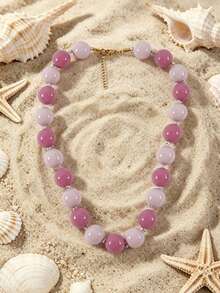 1pc European & American Bohemian Round Geometric Acrylic Mixed Color Beaded Rope Handmade Knotted Women's Necklace With Stainless Steel Accessories, Holiday Gift, Daily Wear - Hand-knotted Resin Stainless Steel Accessory Necklace - View 19