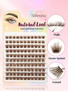 Sibeuna 110pcs Fluffy Brown Cluster Lash Extensions, Fluffy Crossed Individual Segmented False Lashes D Curl Faux Mink Eyelash Clusters For Beginner Natural Daily Makeup - D - View 6