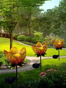 1pc Solar Powered Tulip/Purple Butterfly Decorative Garden Stake Light, Waterproof Metal Garden LED Light, Suitable For Yard, Garden, Lawn, Pathway, Patio, Courtyard, Decorative Atmosphere Light - Multicolor - View 8