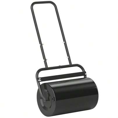 [Local Shipping] 20-Inch Push/Tow Behind Lawn Roller Filled With 10 Gal Water Or Sand For Flattening Sod In The Garden, Black-XY929826
