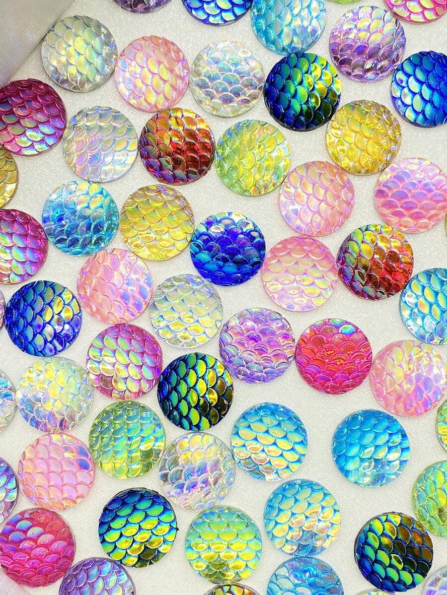 1 Pack 50pcs Round Iridescent Gradient Fish Scale Resin Sequins DIY Clothing Accessories Shoes Hats Bags Hair Accessories - Light Pink AB - View 1