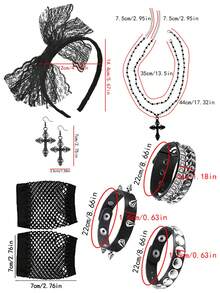 Eternal & Moment 5/7件組女款80年代服裝配件套裝，霓虹閃電耳環、項鍊、蕾絲花卉手套、髮箍，90年代主題復古派對搖滾龐克哥德風配件，萬聖節裝飾禮物 - 多色 - 查看 12