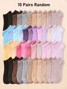 1/10/20/30 Pairs Random Color Short Socks, Solid Color Design, Unisex All-Match Versatile Socks For Boys And Girls, Essential For Students' Daily Wear In Summer - Multicolor - View 14