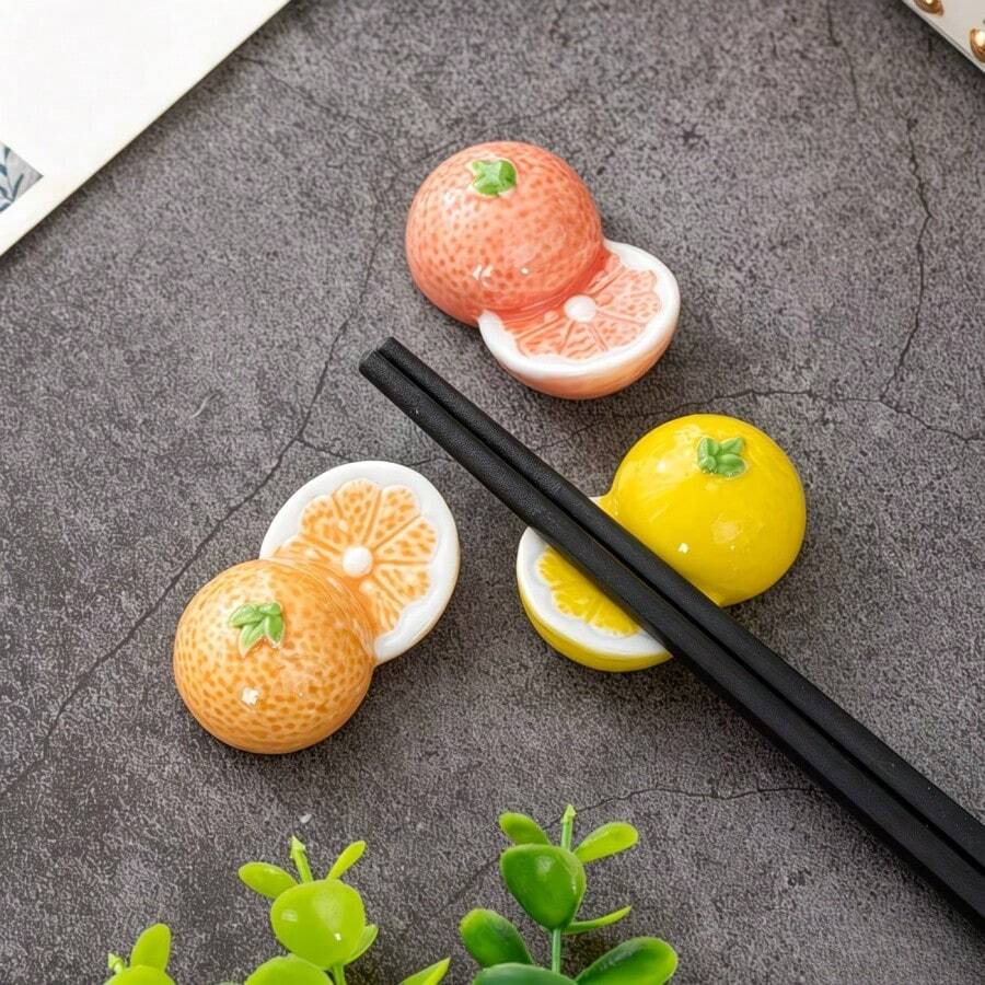 Creative Half Fruit Shaped Table Spoon And Chopstick Holder, Cute Home Tableware Decoration, Adorable Orange And Lemon Shaped Cutlery Holder, Creative Chopstick Holder Home Table Decor - View 1