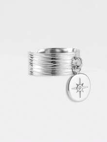 Kryxie 1pc Niche Fashionable Star Shaped Inlaid Open Ring - Silver - View 6