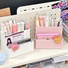 1pc Beige 6-Slot Pen Holder - Minimalist Large Capacity Desktop Storage Box, Suitable For Stationery, Makeup Brushes, Eyeliner Pencils And Other Beauty Tools; Perfect For Back To School, Office Desk And Office Use. - Storage Box - View 2