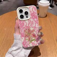 1 Stück TPU-Material weiches rosa Vintage-Spitze Polka-Dot Lilien-Muster Handyhülle kompatibel mit iPhone 17 Pro Max/17/16 Pro Max/15/13/12/11/ S20 FE/A15/S24/A55/ Note 11/Note 12/Note 13 Pro Vollschutz stoßfeste weiche Schutzhülle - Weiss - Übersicht 4