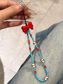 Half-Apple Fresh Phone Chain Keychain Beaded Lanyard Handmade CCD Cute Camera Chain INS Pendant - Blue - View 2