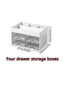 1pc Drawer Stationery & Sundries Storage Box, Student Dorm Desk Ins Style Pen Holder, Tape Organizer, Cosmetic Storage Box, Office Supplies Storage Box, Suitable For Back To School Gift, Random Color - White - View 13