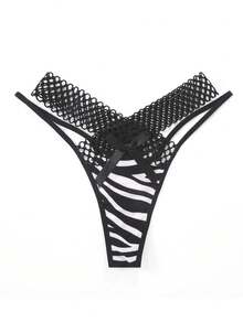 Mystèrelle 4PCS Women's Sexy Leopard Print Panties, Comfortable Hollow Out Breathable Triangle Panties, Zebra Print Thong T-Back - Multicolor - View 6