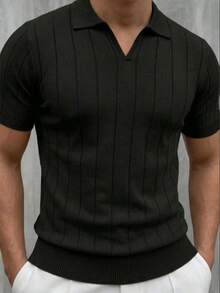 ZYNTH BALENO Men's Summer Striped Airplane Collar Short Sleeve Sweater, Suitable For Outdoor Sports And Gym Workouts - Black - View 3