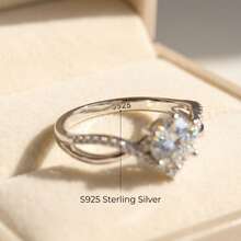 1pc Stunning Round CZ Promise Ring S925 Sterling Silver Pave Halo Wedding Jewelry Gift - White Gold - View 5