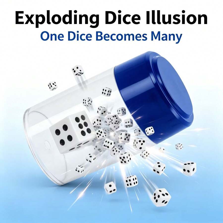 Exploding Dice Magic Prop, Transparent Tube Large Dice Splits Into Mini Dice Illusion Toy, Prank Party Performance Simple Close-Up Stage Magic Set