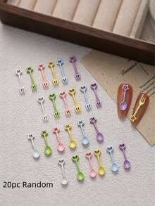 10-50件可愛迷你餐具造型美甲飾品 彩色合金湯匙叉子美甲裝飾 - 彩色 - 查看 11