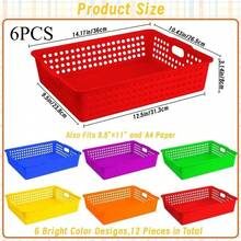 6 Pcs Plastic Classroom Storage Baskets Bulk 14 X 10 In Turn In Paper Tray For Classroom A4 Size Colorful Storage Organizer Bin Wi - 6pcs - View 1