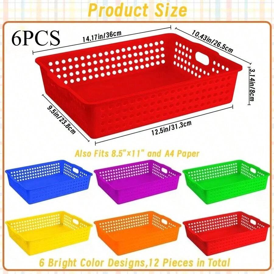 6 Pcs Plastic Classroom Storage Baskets Bulk 14 X 10 In Turn In Paper Tray For Classroom A4 Size Colorful Storage Organizer Bin Wi - 6pcs - View 1