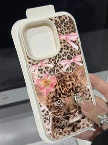 1pc Minimalist Leopard Print Cute Leopard Pattern Lychee Texture Anti-Drop Anti-Slip Soft Phone Case Protective Cover Compatible With Apple And Phones - Multicolor - View 3