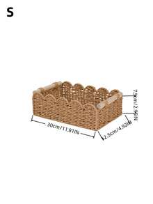 1pc Large Capacity Portable Woven Fan-Shaped Edge Design Country Style Storage Basket, Suitable For Bathroom Toilet Tank Top, Living Room, Bedroom Vanity, Home Decor Bathroom Accessories Desktop Storage Gift Basket Party Decoration Home Organization - Khaki - View 12