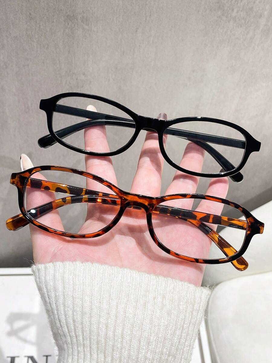 2pcs Casual Minimalist Fashion Oval Frame Glasses Set For Women, Versatile Daily Wear, Party, Street Style, Summer Essential, Casual, Business, Decorative, Dating, Posing, Outdoor, Y2K - Multicolor - View 1