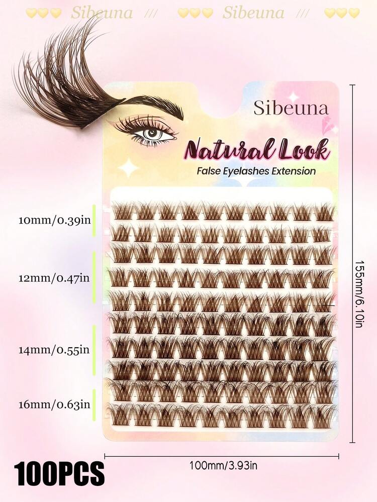 Sibeuna 100 Pcs D Curl Fluffy Brown Lashes,Volume Dramatic Cluster Lashes,3D Fluffy Effect,For Daily Style Eye Makeup,For Beginners Easy To Use Salon-Quality Long-Lasting False Eyelash Extensions - D - View 4