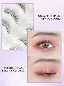 ENCHUW 5 Pairs Natural Look Eyelashes Fluffy Soft Cross Manga Lashes Wispy Natural Eyelash Extension Strip Lashes,Lashes,Eyelashes,Fake Lashes - 黑色 - 查看 5