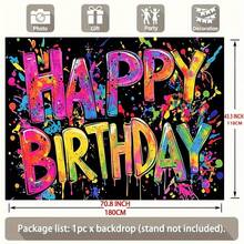 1pc YSW 1pc Vibrant Graffiti Birthday Banner - Graffiti Letters & Background, Polyester Fiber Wall Decor, Suitable For Birthday Party Backdrop, Party Supplies - Multicolor - View 7
