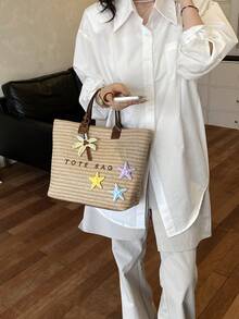 Dedoo 波西米亞風女款托特包 大容量沙灘單肩包 附流蘇與木珠裝飾 適合夏季度假旅行 - 咖啡 - 查看 8